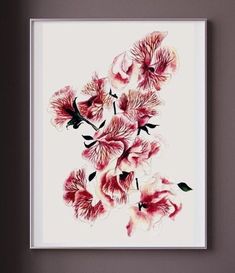 a painting with pink flowers hanging on the wall