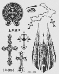 an image of some tattoos on the back of someones face and cross tattoo designs