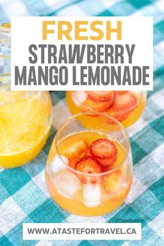 fresh strawberry mango lemonade is served in glasses