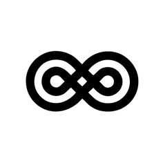 an infinite sign is shown in black on a white background, with the letter'o'at the center