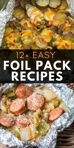 foil packets filled with different types of food and the words, easy foil packet recipes