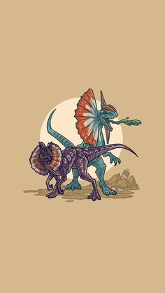 an image of two dinosaurs in the desert