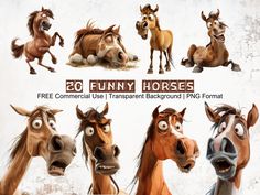 cartoon horses with funny expressions for free commercial use