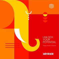 an orange and red poster with the words unlock your potential on it's side