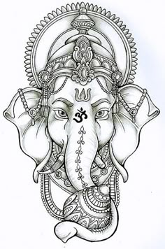 a drawing of an elephant's head with the face of ganesha on it