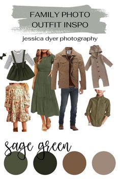 the family photo outfit inspo is shown in green and brown