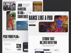 the website is designed to look like it has an image of dancers in orange pants