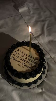 a birthday cake with a lit candle on it