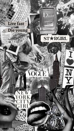 black and white collage with new york city girl, i love nye young