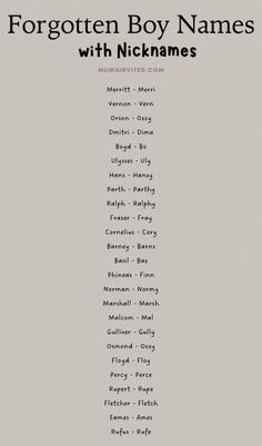 the cover of forgotten boy names with nickanes written in black on a gray background