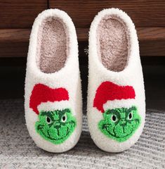 PREORDER: Black Friday Stock Up- Holiday Slippers Holiday-ready, these cozy slippers come in 8 styles and 5 sizes. Choose from classic holiday motifs like gingerbread, reindeer & smiley faces, or go for something more traditional with Santa and Christmas tree designs. With hard soles, these adorable and soft slippers are sure to keep your feet warm. TAT: 4-6 weeks Material: poly blend Colors: H1-H8, JA2, JA5, JA6, JA7 Sizes: 5/6, 6.5/7.5, 8.5/9, 9.5/10, 10.5/11 (TTS, may need to size up if 8 go Grinch Slippers, Monster Slippers, Holiday Slippers, Slippers Christmas, Christmas Slippers, Cozy Slippers, Christmas Grinch, Beautiful Christmas Decorations, Take Off Your Shoes