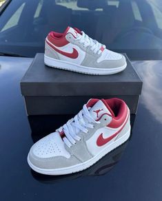 #ad Great Shopping Air Jordan 1 Low SE (GS) Light Smoke Gray Red DM0589-016 Size 5.5Y/ Women�s Sz 7, Fashion Shoes Jordan 1 Low, Air Jordan 1 Low, Jordan 1, Cute Shoes, Air Jordans, Fashion Shoes, Grey, Sneakers, Red