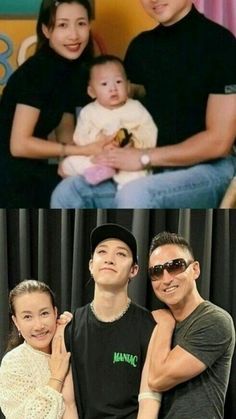 two pictures with people and one has a baby in his lap, the other is an adult