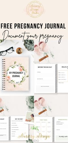 the free pregnancy journal is shown with flowers and glasses