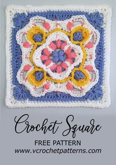 the crochet square is shown with text that reads, free pattern