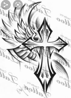 a cross and wings tattoo design