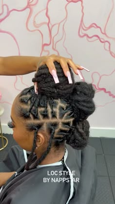 Women’s Updo Loc Styles, Loc Styles Two Ponytails, Mohawk With Locs Black Women, Wedding Locs Hairstyles For Women, Loc Style Long Hair, Bday Loc Styles, Dreads Styles For Women Ponytail, Exotic Loc Styles