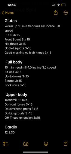 an iphone screen showing the workout schedule