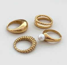 gold rings Non Tarnish Rings, Chunky Gold Rings, Croissant Ring, Accesories Jewelry, Bold Rings, Gold Rings Jewelry, Dome Ring, Ring Stack, Dope Jewelry