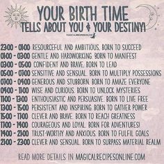 a poster with the words your birth time tells about you and your destiny