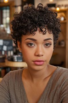 short curly haircut for Black women Short Curly Haircut, Curly Haircut, Curl Defining Cream, Curly Haircuts, Short Curly Haircuts, Types Of Curls, Save For Later, Curly Hair Cuts, Short Curly Hair