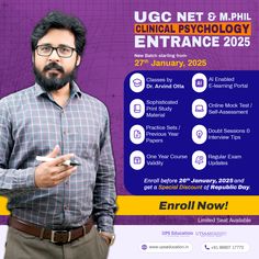 🌟 UGC NET JRF Psychology June 2025
🌟 M.Phil/PsyD Clinical Psychology Entrance 2025

Prepare with UPS Education and receive expert guidance, personalized support, and high-quality resources. Begin your path to success—enroll today!

**Enroll before January 26th to avail a special discount for Republic Day!**

To Enroll, contact us at 📞 9990717772 or write us at: ✉️ info.upseducation@gmail.com