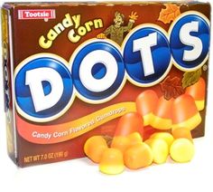 a box of candy corn dots sitting on top of a table