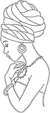 a black and white drawing of a woman with braids on her head holding a cell phone