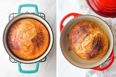 two pictures side by side showing the same bread in a pot