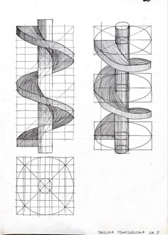 three different types of spirals are shown in this drawing