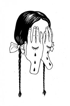 a drawing of a girl covering her face with her hands and eyes covered in tears