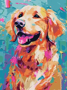 a painting of a golden retriever dog