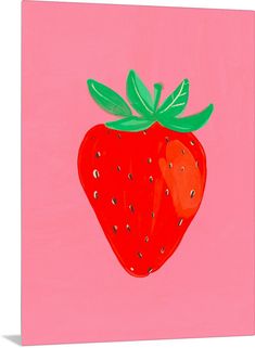 a painting of a strawberry on a pink background