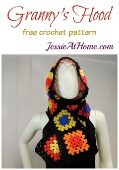 a crocheted granny's hood is shown with the text granny's hood free crochet pattern