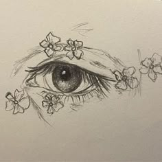 a drawing of an eye with flowers around it