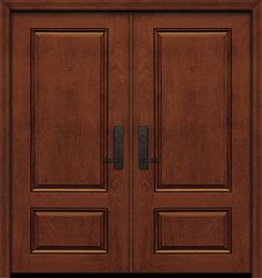 an image of two wooden doors with metal handles