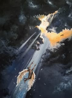 a painting of a man falling from the sky