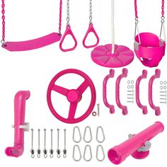 a pink car steering wheel and other accessories