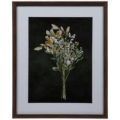 an image of a bouquet of flowers on a black and white background in a brown frame