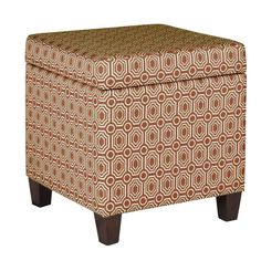 a brown and white ottoman with wooden legs