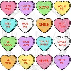 hearts with different sayings on them for valentine's day