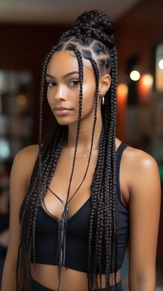 Box Braid Bun For Black Women, Latest Hair Braids, Cool Braid Hairstyles, Braids With Curls, Knotless Braids, Braids For Black Women