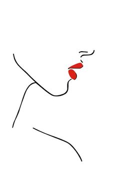 a line drawing of a woman's face with red lips