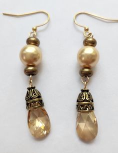 Victorian Style Earrings, Crystal Golden Shadow Drops, Antique Gold Components, Gold Crystal Pearls, Gold Filled Ear Wires Gold Vintage Crystal Earrings, Victorian Style Gold Chandelier Drop Earrings, Victorian Gold Drop Earrings, Antique Gold Victorian Dangle Earrings, Victorian Gold Gemstone Earrings, Victorian Style Earrings, Golden Shadow, Earrings Crystal, Gold Crystal