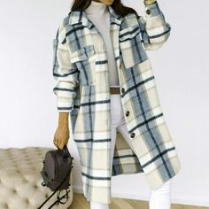 Patlollav Womens Plaid Long Wool Blend Coat Shacket Jackets Color/Size: Gray/XXL Gender: Women/Female/Girl It is made of high quality materials, durable enought for your daily wearing. I am sure you will like it! If you have any questions about this products, please feel free to contact us. We will contact you within 24 hours to provide you with a better solution. KEY: Womens fall fashion 2022, Christmas gifts, Womens plus size clearance, My orders Color: Beige.  Age Group: adult. Long Shirt Women, Coat Women Fashion, Wool Coats, Long Winter Coats, Winter Shirts, Streetwear Tops, Plaid Coat, Cardigan Shirt, Long Sleeves Coats