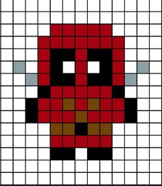 A small pixel art template of Dead-pool. Hama Beads Small Patterns, Hama Bead Ideas, Small Pixel Art Ideas, Small Perler Bead Patterns, Tiny Pixel Art, Small Pixel Art, Pixel Beads, Easy Perler Beads Ideas, Tiny Cross Stitch