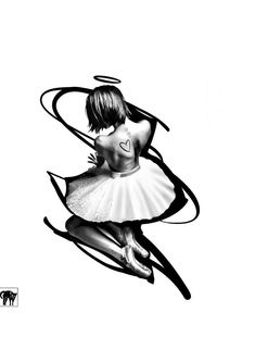 a black and white drawing of a ballerina