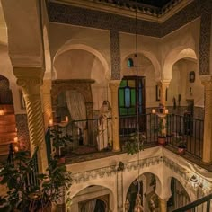 the interior of a building with arches and columns