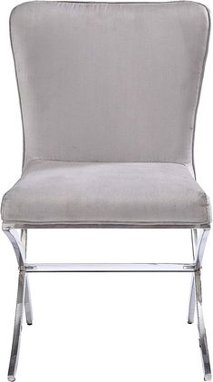 a gray chair with chrome legs and a white back rest on a white background,