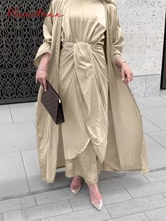 3pcs Suits Kaftan Abaya Satin Dubai Turkey Arab Islam Muslim Sets Long Robe Kimono Ensemble Femme Musulmane Abayas WY687 Dubai Hijab, Islamic Clothing Women, Muslim Dress Abaya, Dress Reference, Turkey Dress, Arabic Dress, Turkish Dress, Abaya Kimono, Kaftan Abaya